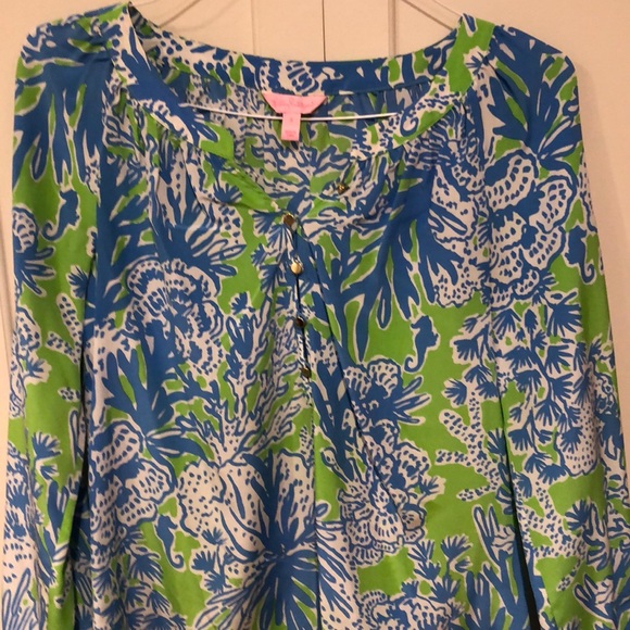 Lilly Pulitzer Elsa Silk Blouse Small Coral design - Picture 2 of 14